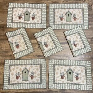 Pfaltzgraff Birdhouse Naturewood Tapestry Placemat Set of 7 Vintage Cottagecore